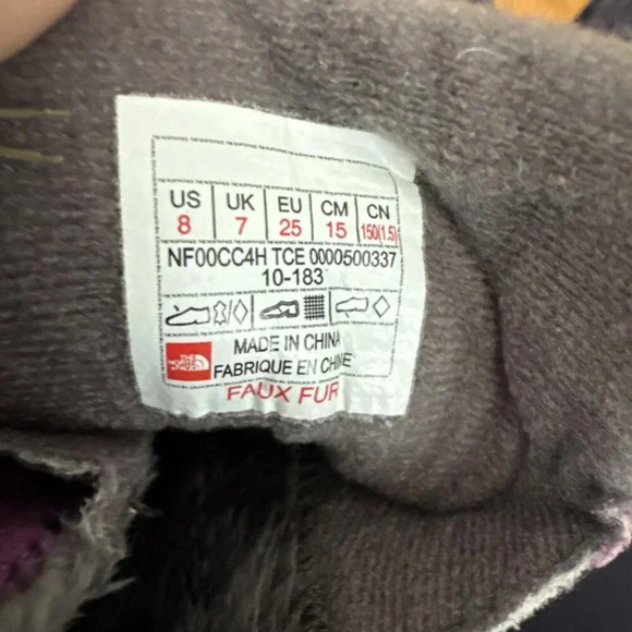 The North Face Toddler Alpenglow II Snow Boots Waterproof Size 8 Purple Leather - Picture 6 of 6